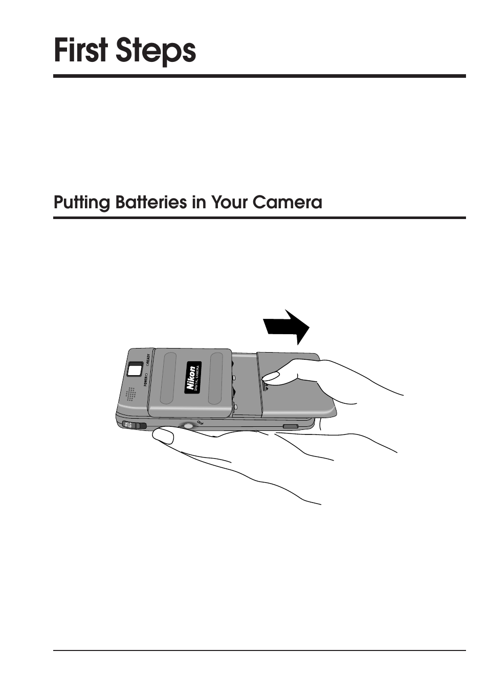First steps, Putting batteries in your camera | Nikon Coolpix 300 User Manual | Page 29 / 116