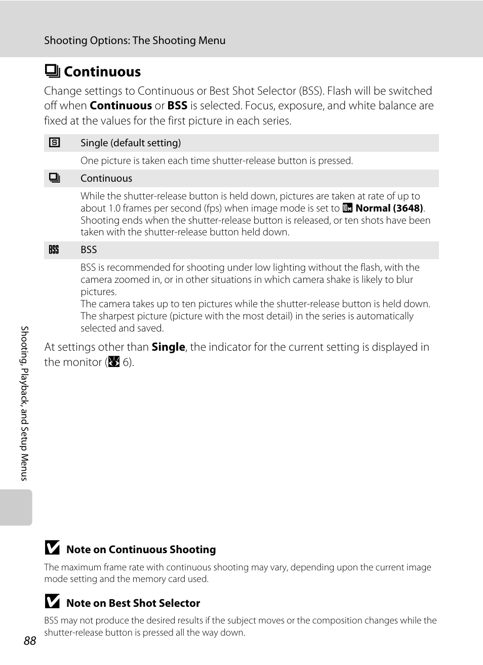 Continuous, C continuous, A 88) is used | A 88 | Nikon Coolpix S610 User Manual | Page 100 / 151