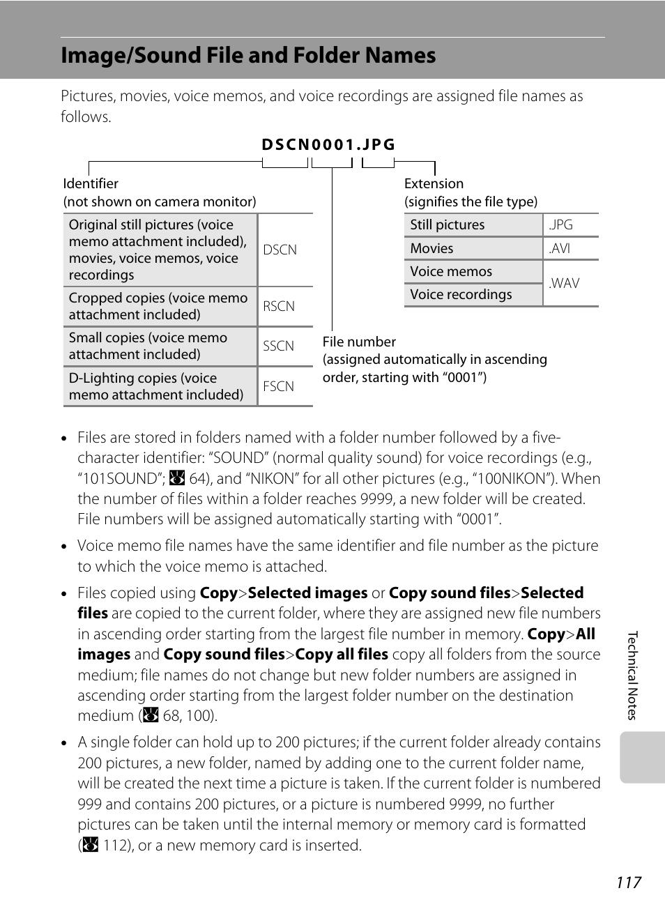 Image/sound file and folder names, A 117), A 117) for mor | D “image/sound file and folder names, A 117) f | Nikon Coolpix S610 User Manual | Page 129 / 151