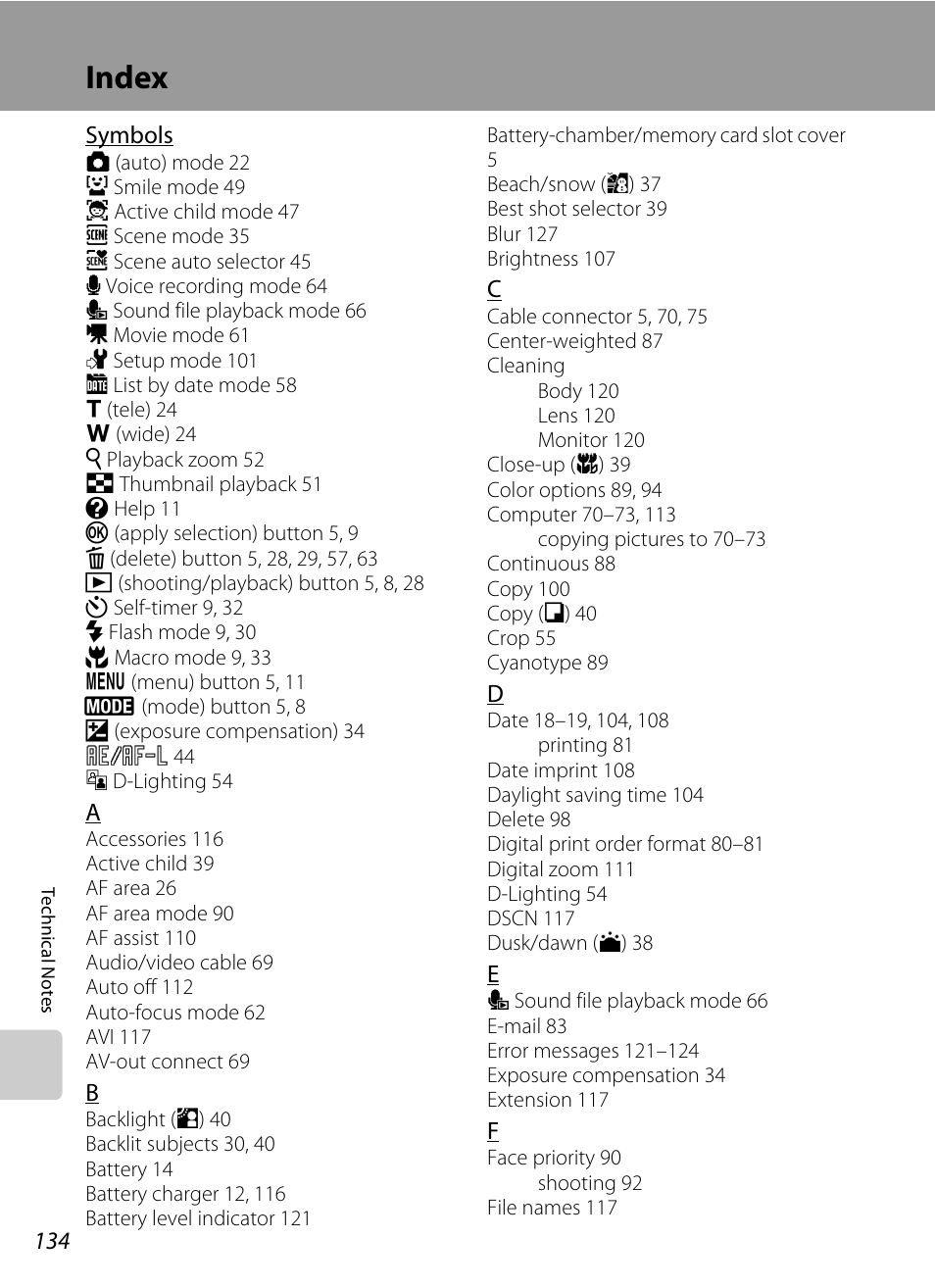 Index | Nikon Coolpix S610 User Manual | Page 146 / 151