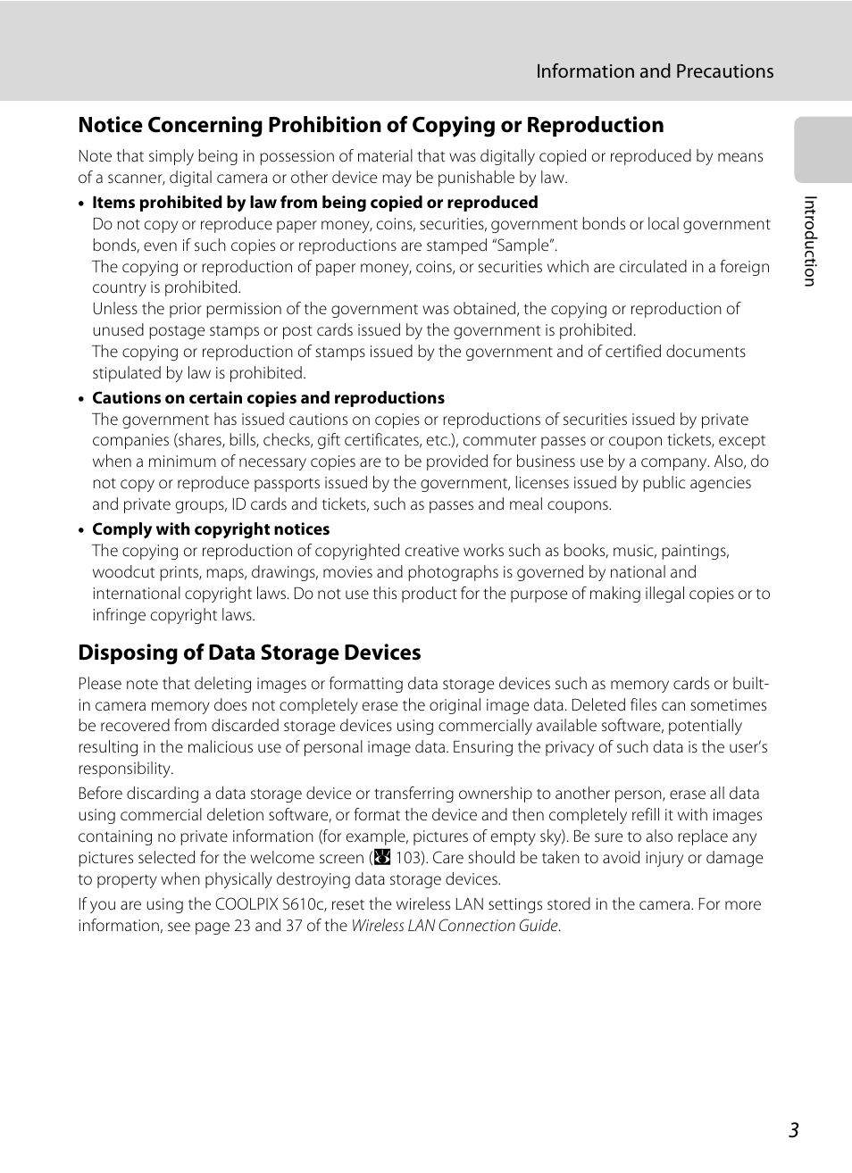 Disposing of data storage devices | Nikon Coolpix S610 User Manual | Page 15 / 151