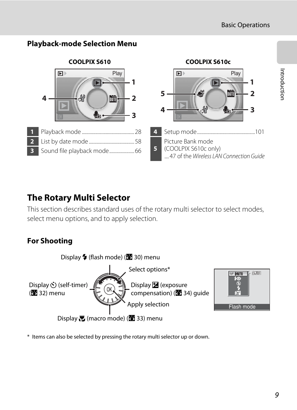 The rotary multi selector, A 9) | Nikon Coolpix S610 User Manual | Page 21 / 151