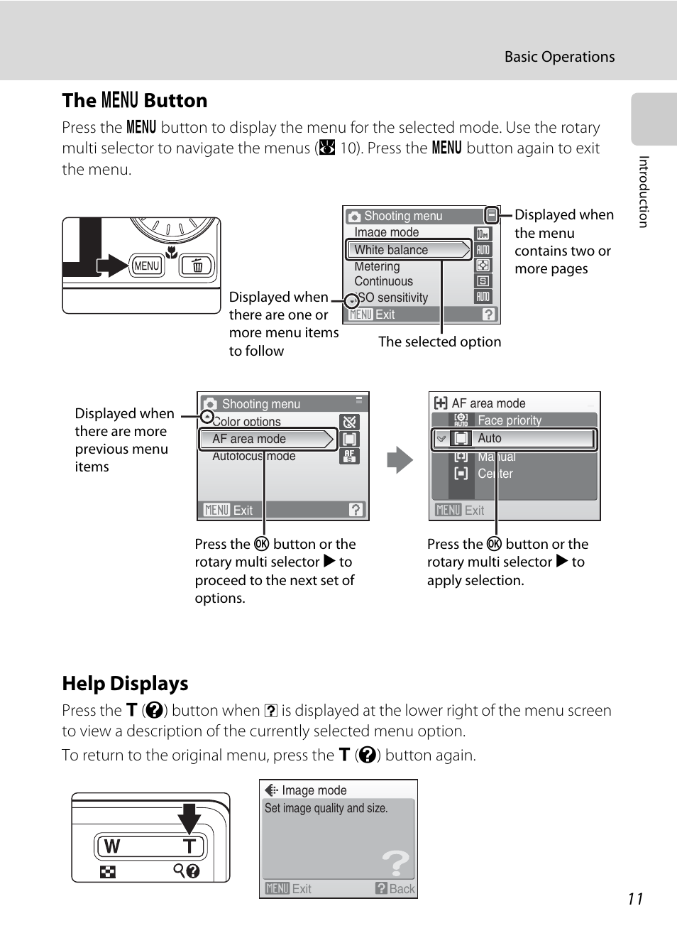 The menu button, Help displays, D button | The d button | Nikon Coolpix S610 User Manual | Page 23 / 151