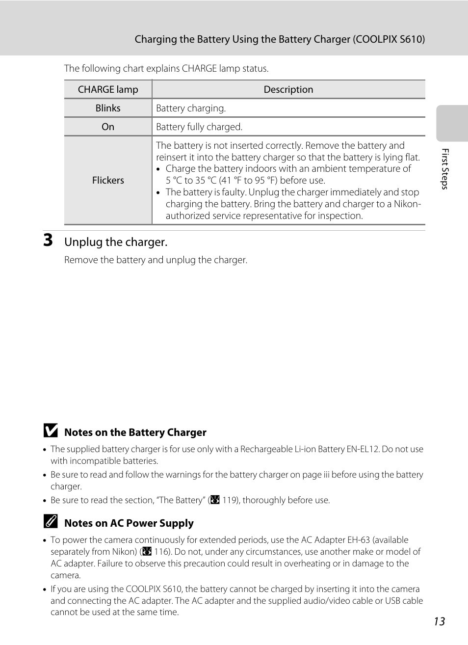 Unplug the charger | Nikon Coolpix S610 User Manual | Page 25 / 151