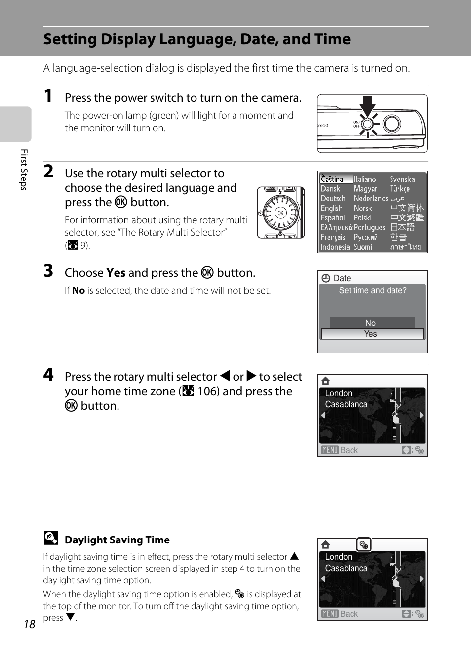Setting display language, date, and time | Nikon Coolpix S610 User Manual | Page 30 / 151