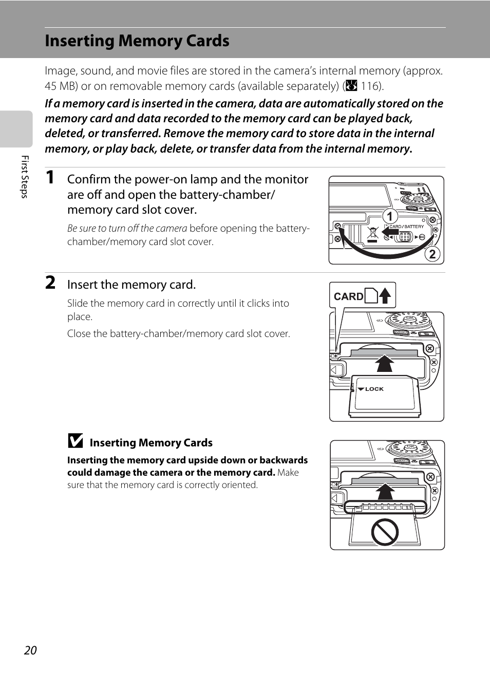 Inserting memory cards | Nikon Coolpix S610 User Manual | Page 32 / 151