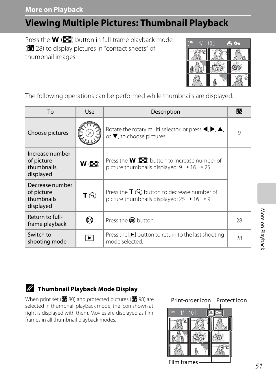 More on playback, Viewing multiple pictures: thumbnail playback, C more on playback | Nikon Coolpix S610 User Manual | Page 63 / 151