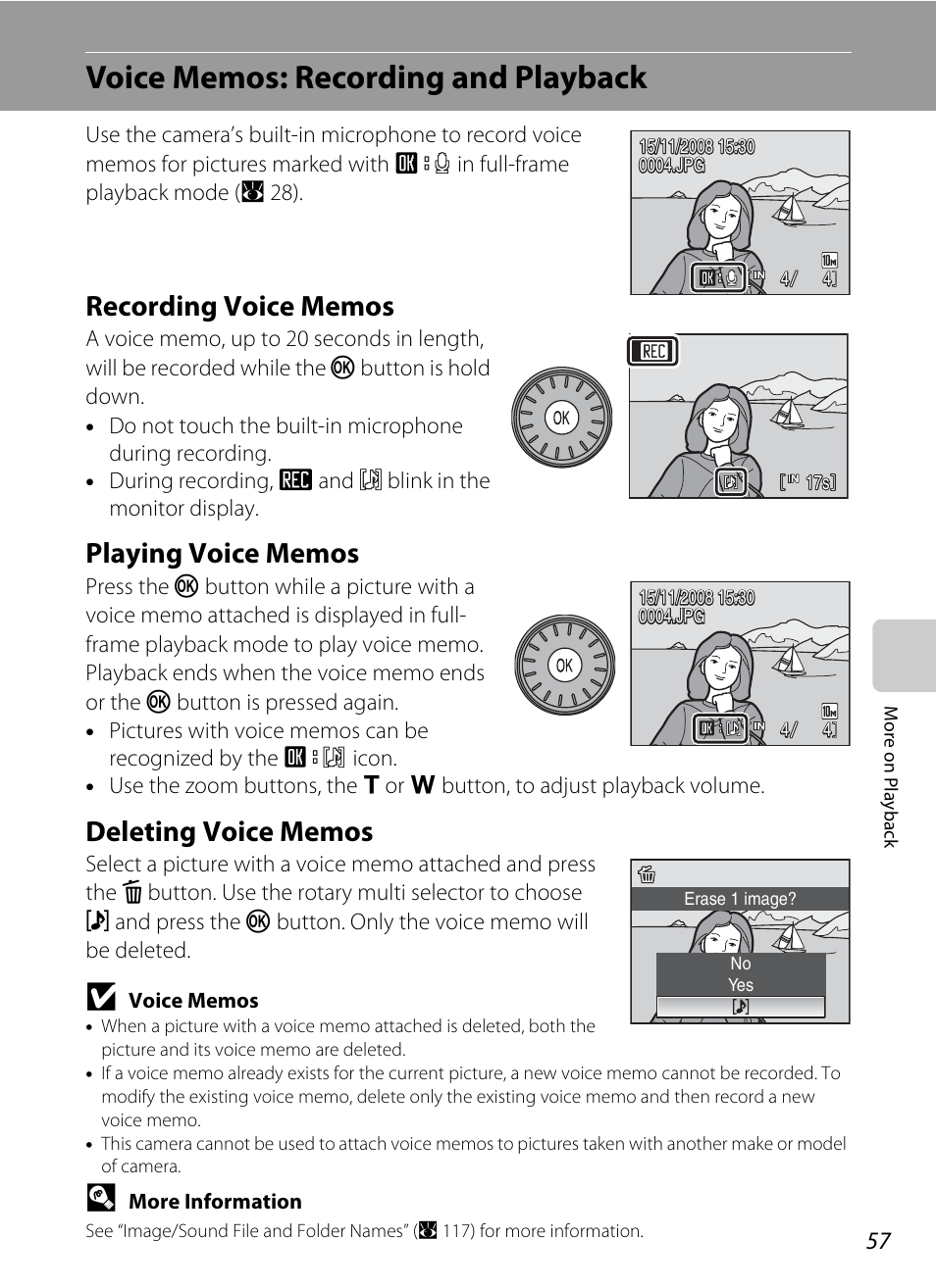 Voice memos: recording and playback | Nikon Coolpix S610 User Manual | Page 69 / 151