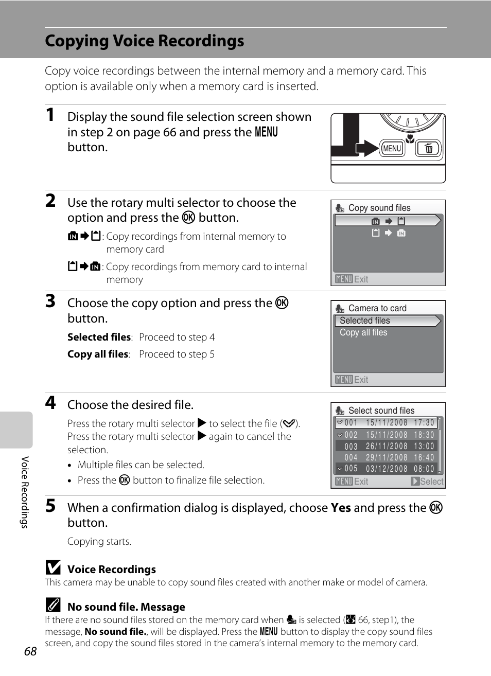 Copying voice recordings | Nikon Coolpix S610 User Manual | Page 80 / 151