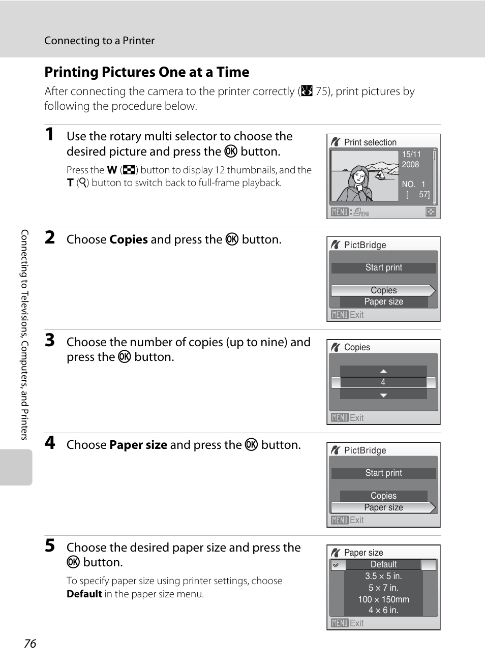Printing pictures one at a time, A 76) | Nikon Coolpix S610 User Manual | Page 88 / 151