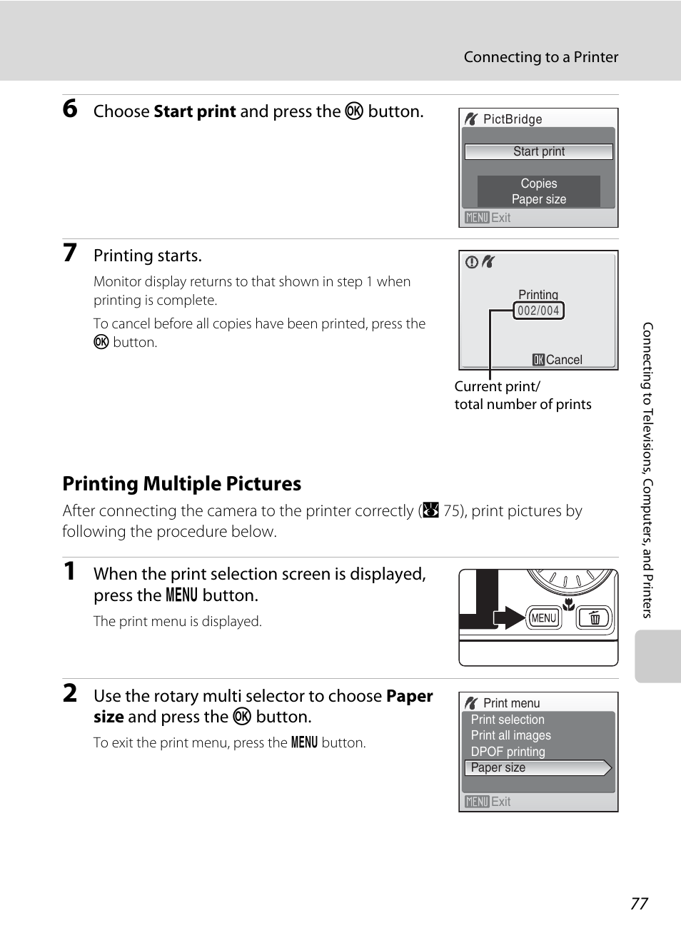 Printing multiple pictures, A 77) | Nikon Coolpix S610 User Manual | Page 89 / 151