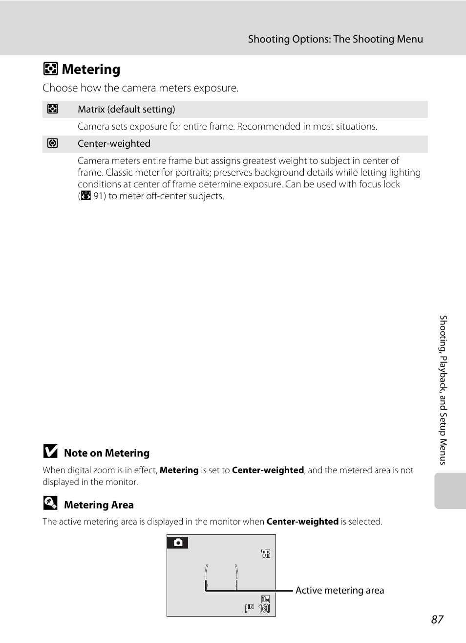 Metering, G metering, A 87 | Nikon Coolpix S610 User Manual | Page 99 / 151