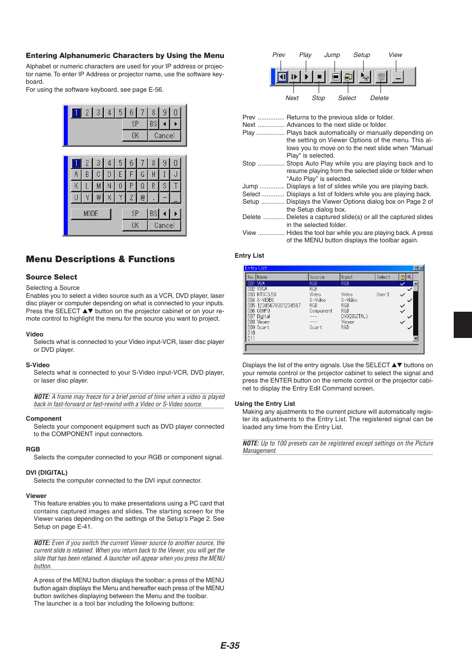 E-35, Menu descriptions & functions | Nikon HT1000 User Manual | Page 35 / 61