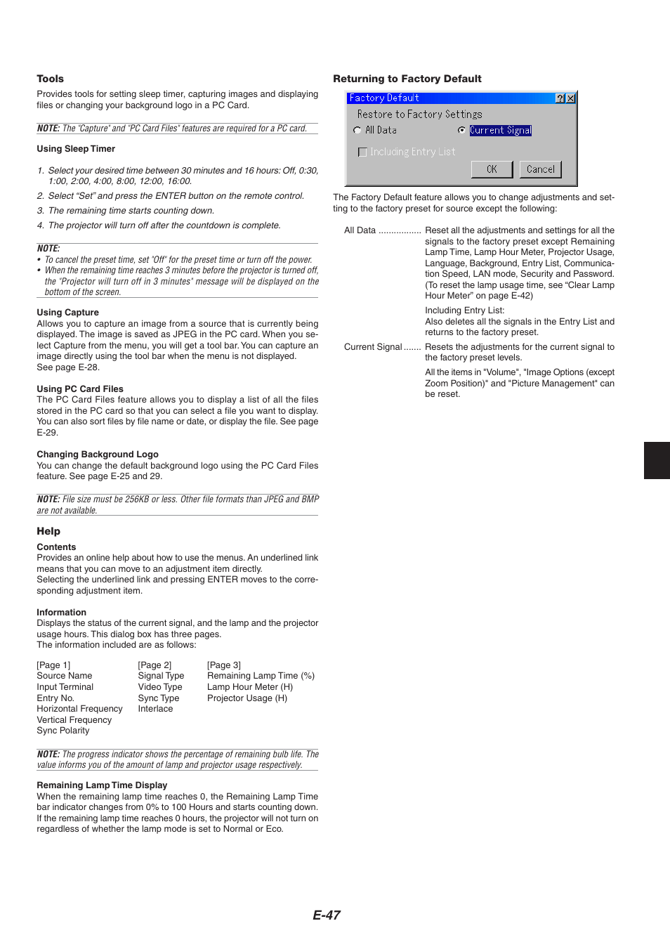 E-47 | Nikon HT1000 User Manual | Page 47 / 61