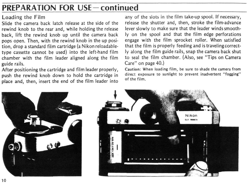 Preparation for use, Installing the battery | Nikon EL2 User Manual | Page 10 / 75