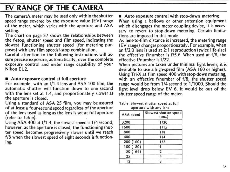Depth of field | Nikon EL2 User Manual | Page 35 / 75