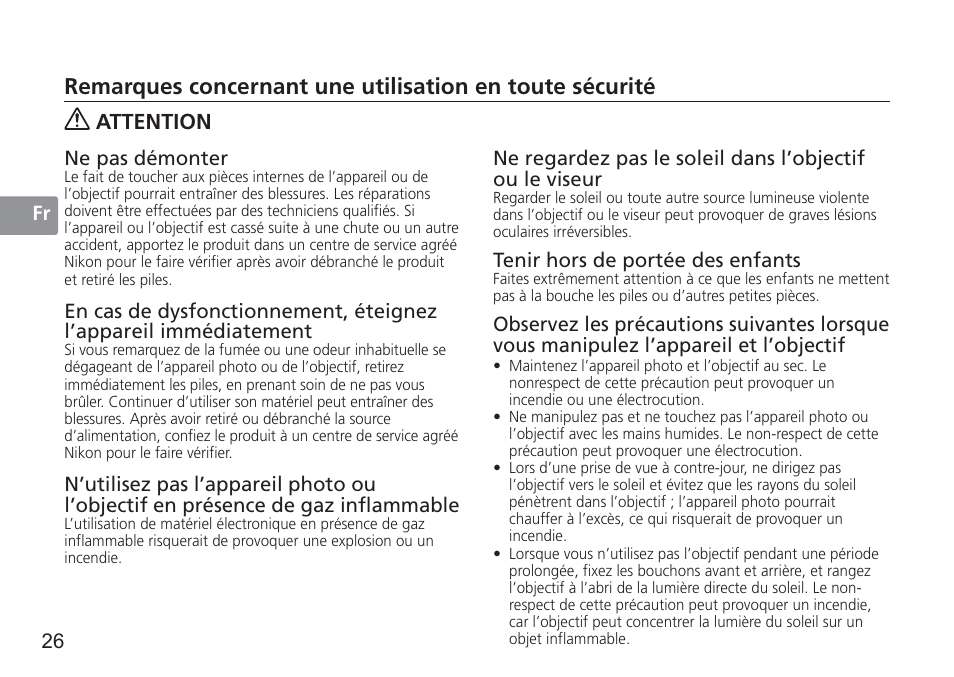 Attention | Nikon 50mm f/1.4G User Manual | Page 26 / 100