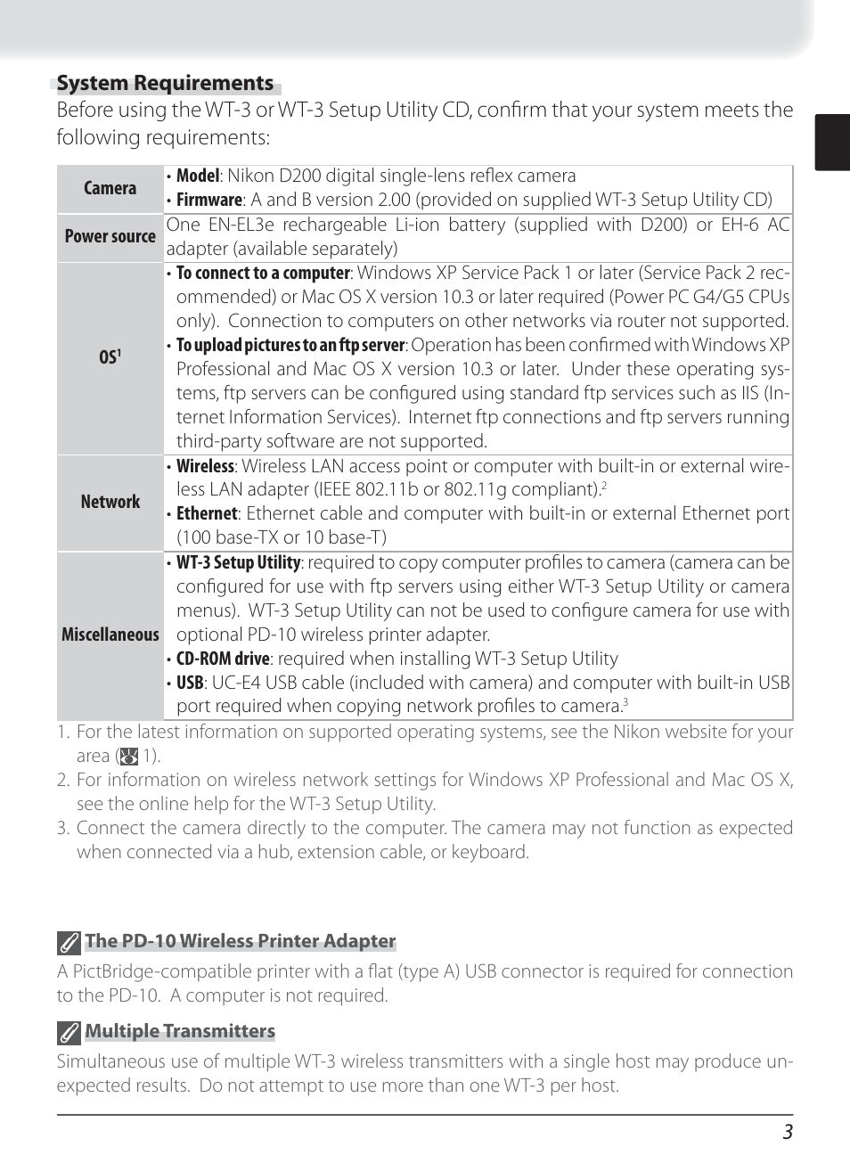 System requirements | Nikon WT-3 User Manual | Page 11 / 65