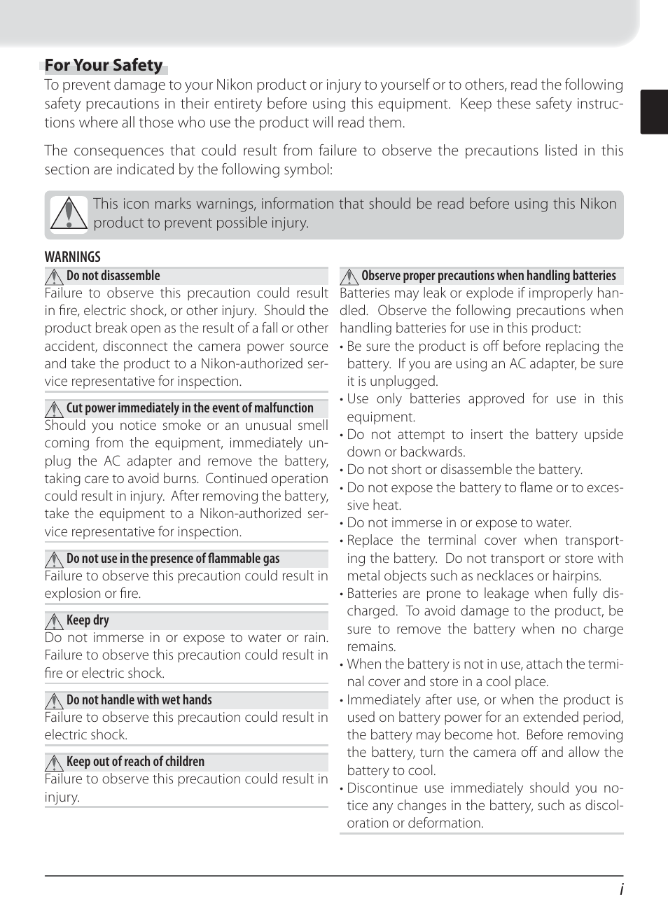 For your safety, Ifor your safety | Nikon WT-3 User Manual | Page 3 / 65