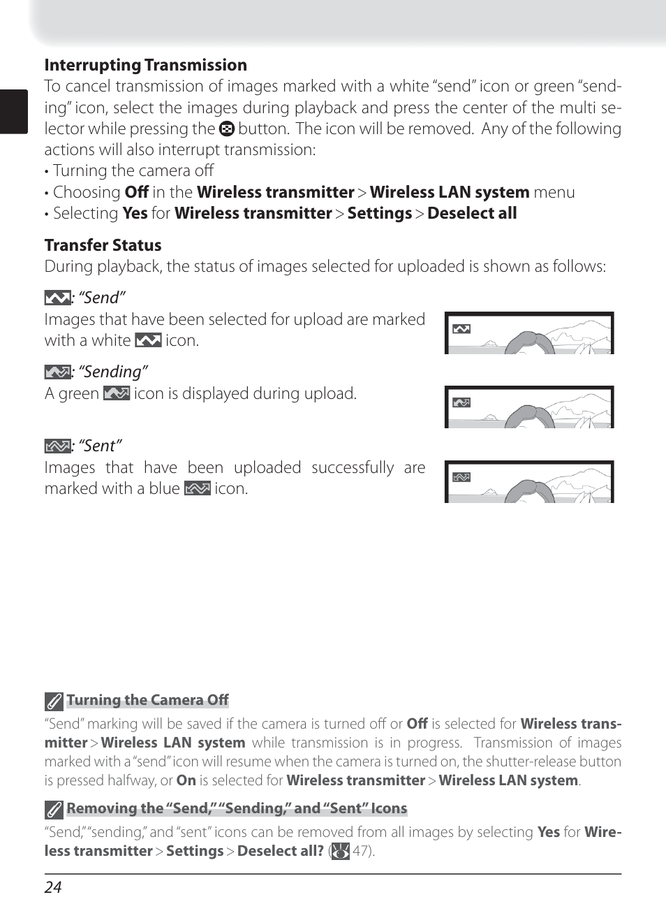 Interrupting transmission, Transfer status | Nikon WT-3 User Manual | Page 32 / 65