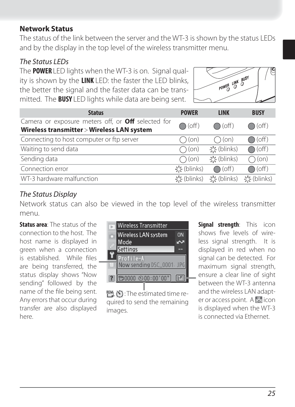 Network status | Nikon WT-3 User Manual | Page 33 / 65