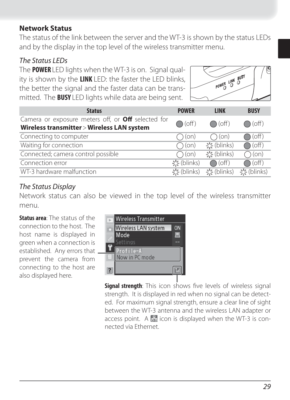 Network status | Nikon WT-3 User Manual | Page 37 / 65