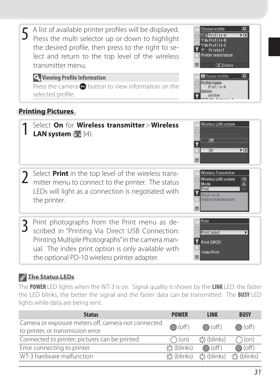 Printing pictures | Nikon WT-3 User Manual | Page 39 / 65