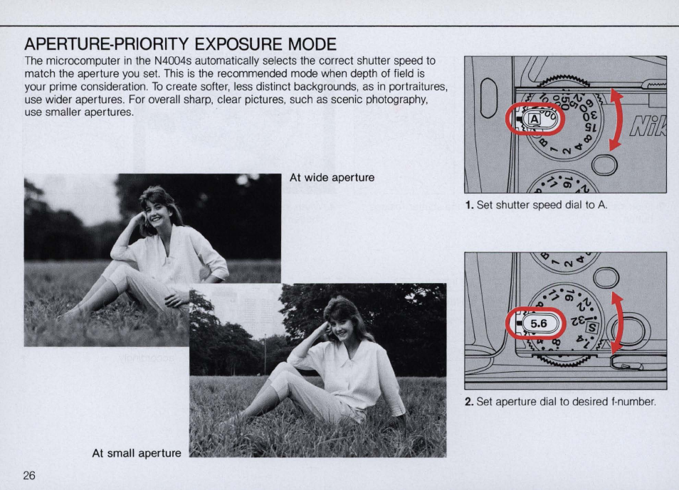 Shutter speed dial and aperture dial | Nikon N4004s User Manual | Page 26 / 84