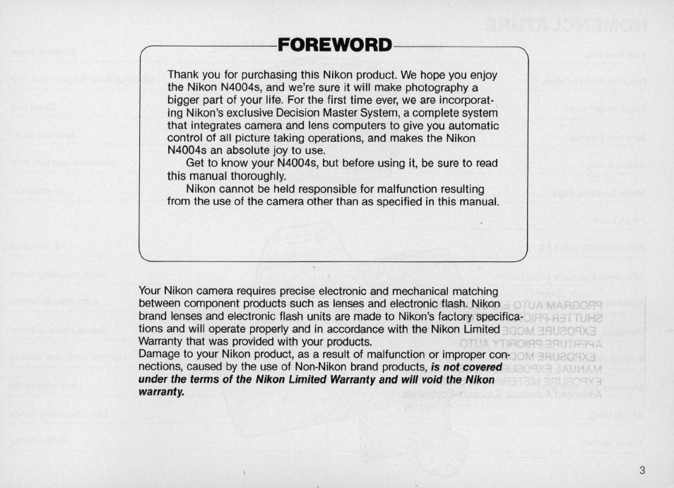 Foreword | Nikon N4004s User Manual | Page 3 / 84