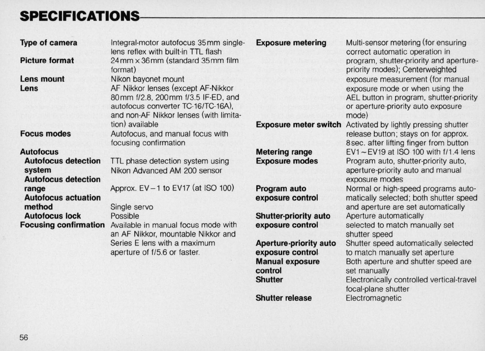 Flash photography using external speedlight, Nikon n4004s/speedlight unit combination chart, Programmed ttl auto mode | Ttl automatic mode | Nikon N4004s User Manual | Page 56 / 84