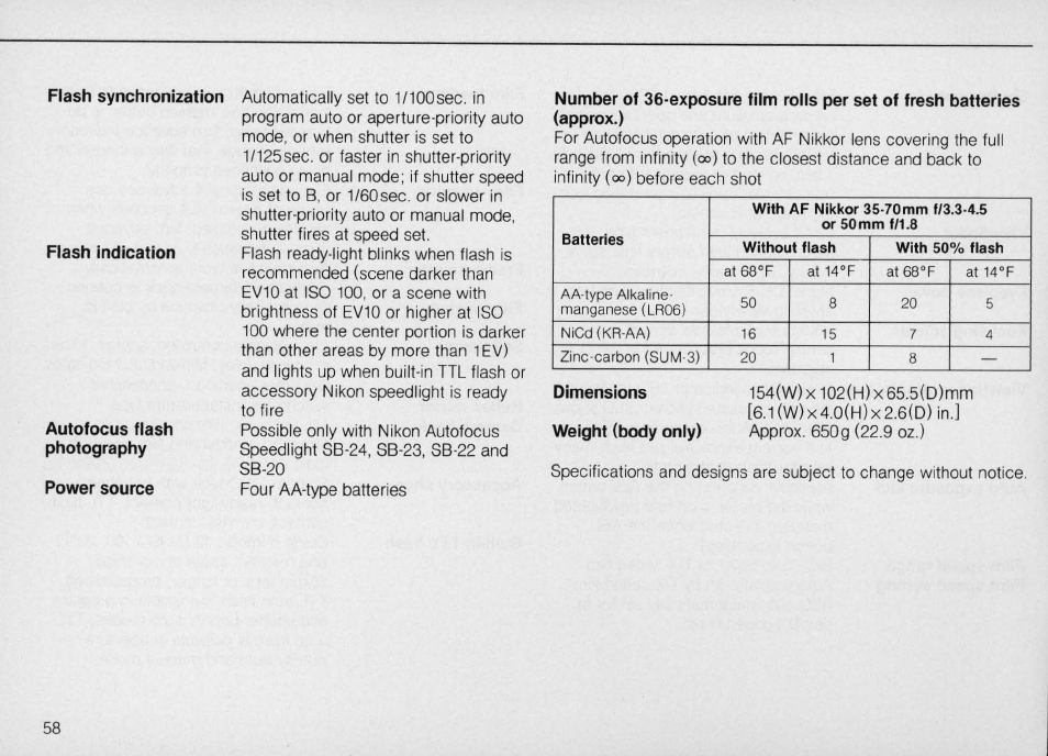 Programmed ttl auto flash photography, Ttl auto flash photography | Nikon N4004s User Manual | Page 58 / 84