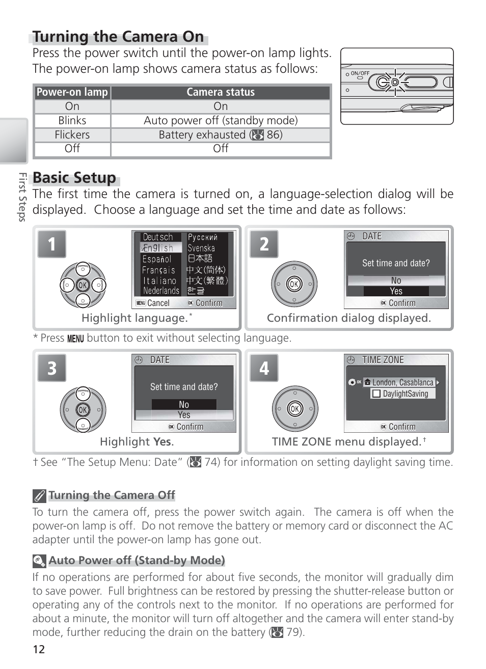 Turning the camera on, Basic setup | Nikon COOL PIX S1 User Manual | Page 22 / 110