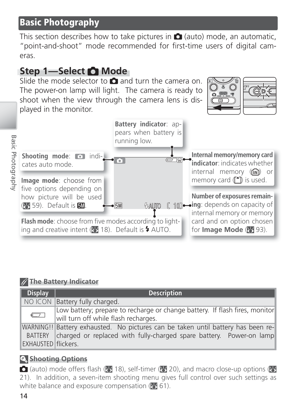 Basic photography, Step 1 — select auto mode, Step 1 — select mode | Nikon COOL PIX S1 User Manual | Page 24 / 110