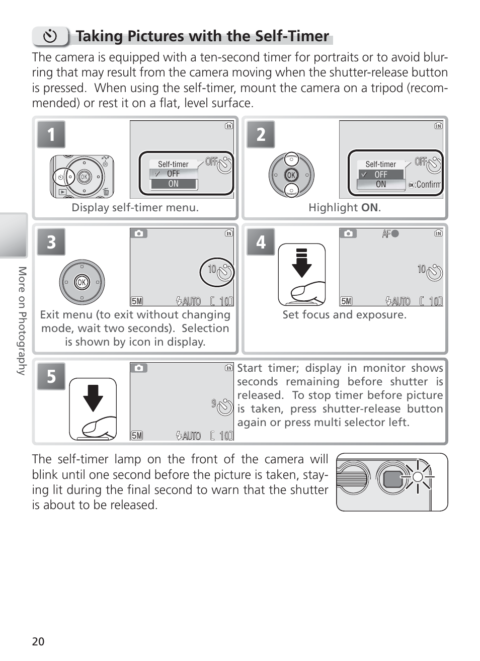 Taking pictures with the self-timer | Nikon COOL PIX S1 User Manual | Page 30 / 110