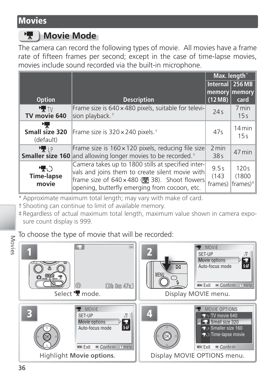 Movies, Movie mode | Nikon COOL PIX S1 User Manual | Page 46 / 110