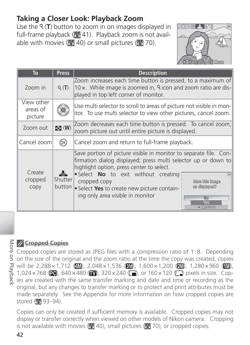 Taking a closer look: playback zoom | Nikon COOL PIX S1 User Manual | Page 52 / 110