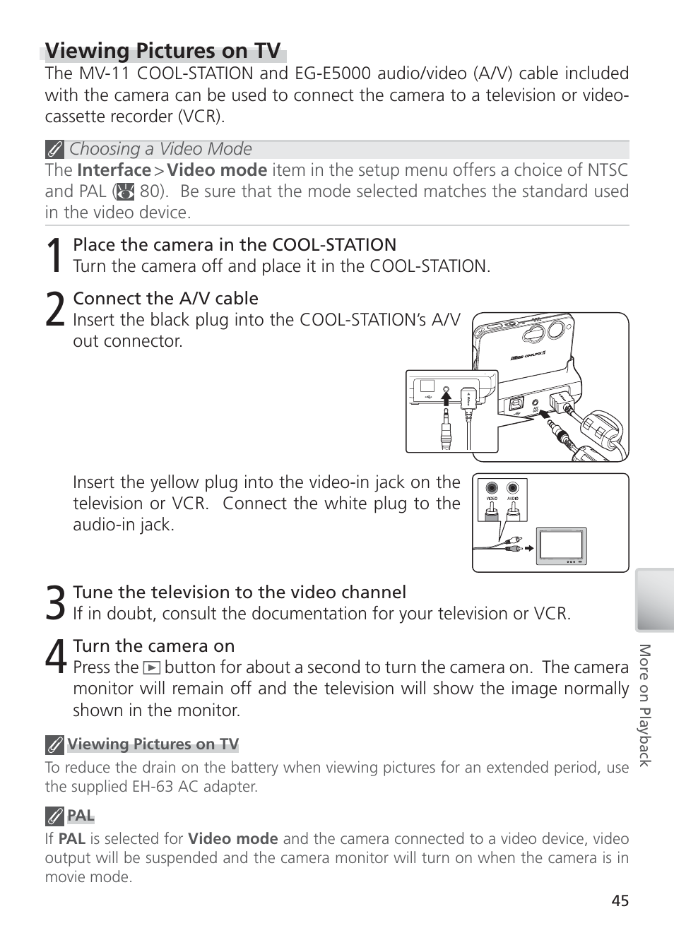 Viewing pictures on tv | Nikon COOL PIX S1 User Manual | Page 55 / 110