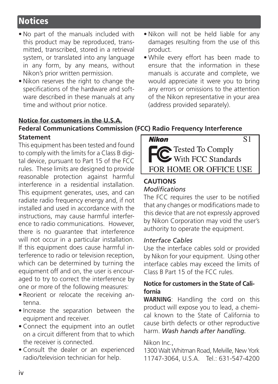 Notices | Nikon COOL PIX S1 User Manual | Page 6 / 110