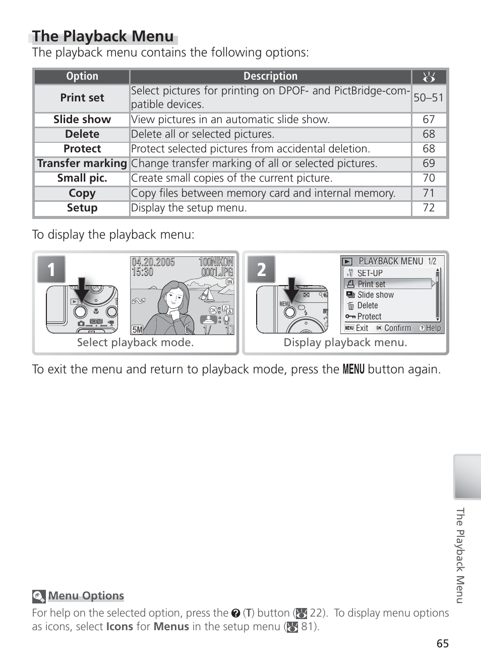 The playback menu, The playback menu contains the following options | Nikon COOL PIX S1 User Manual | Page 75 / 110