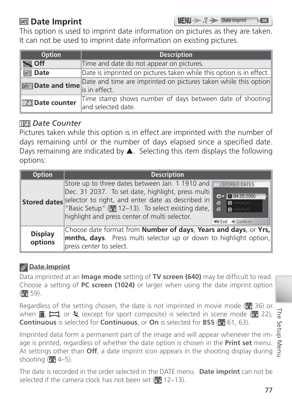 Date imprint | Nikon COOL PIX S1 User Manual | Page 87 / 110