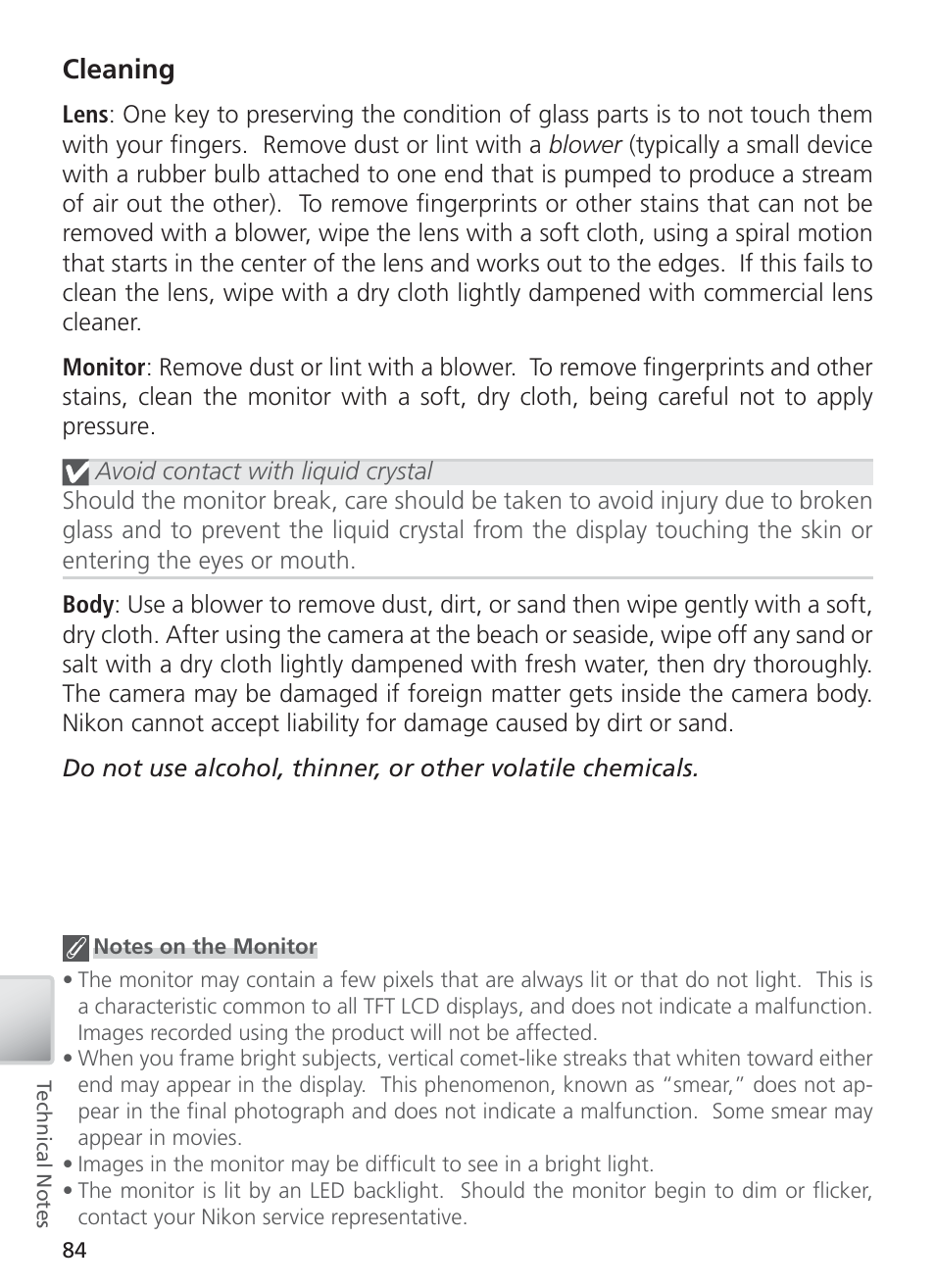 Cleaning | Nikon COOL PIX S1 User Manual | Page 94 / 110