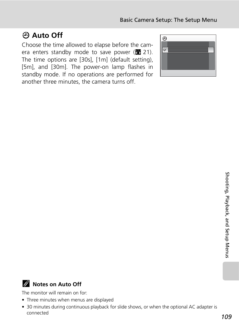 Auto off, C 109), Tion (c 109) | Iauto off | Nikon CoolPix S500 User Manual | Page 121 / 147