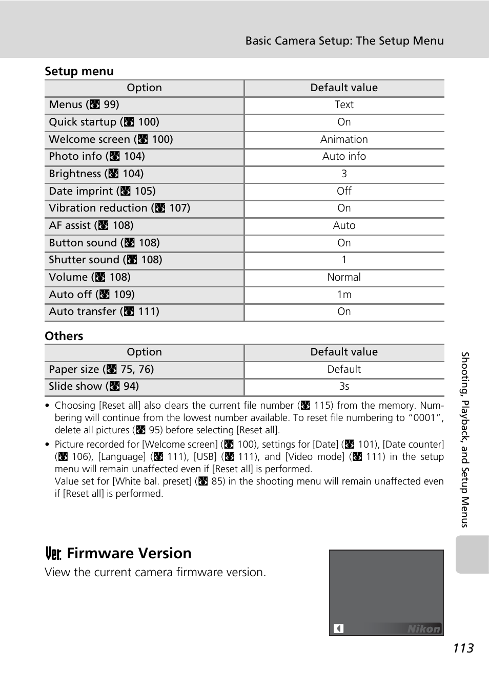 Firmware version, Bfirmware version | Nikon CoolPix S500 User Manual | Page 125 / 147