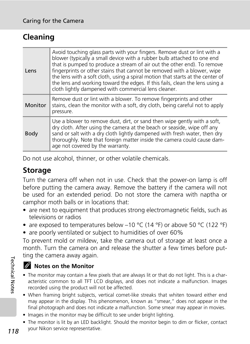 Cleaning, Storage, Cleaning storage | Nikon CoolPix S500 User Manual | Page 130 / 147