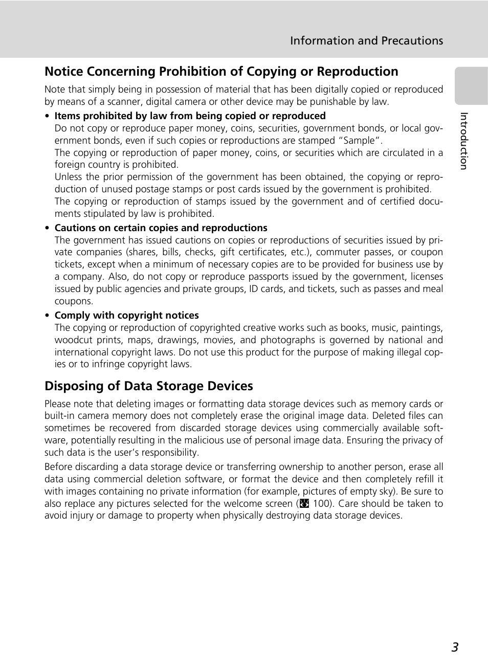 Disposing of data storage devices | Nikon CoolPix S500 User Manual | Page 15 / 147