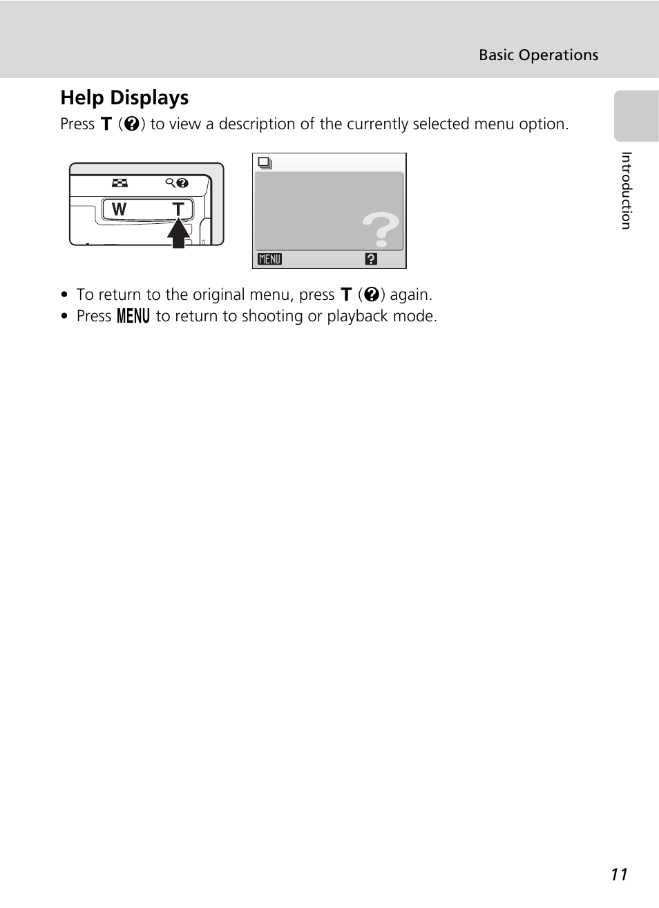 Help displays, P): c 11 | Nikon CoolPix S500 User Manual | Page 23 / 147