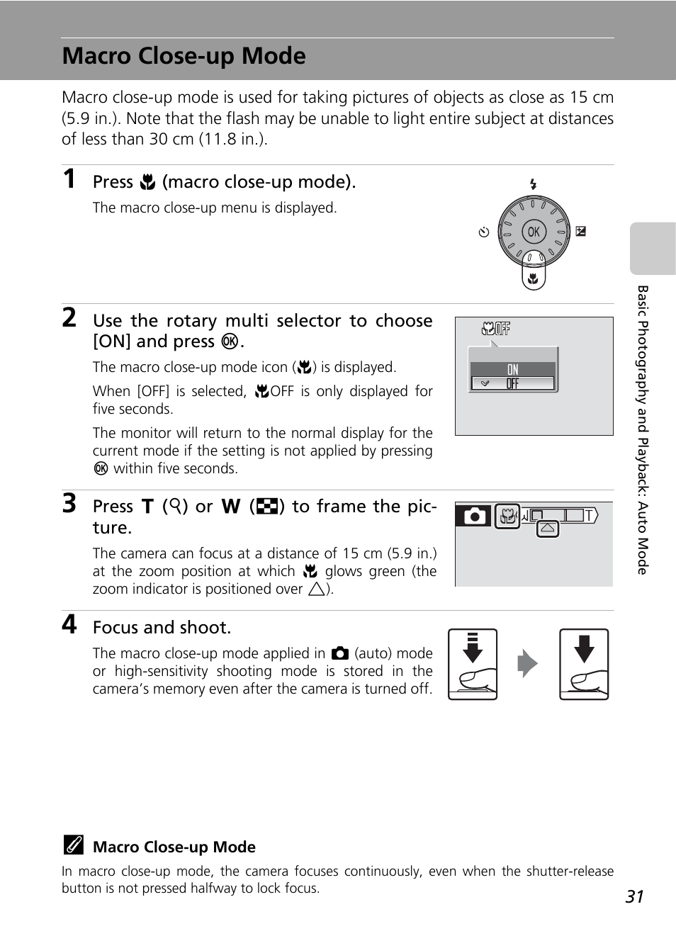 Macro close-up mode, De): c 31, C 31) | Nikon CoolPix S500 User Manual | Page 43 / 147