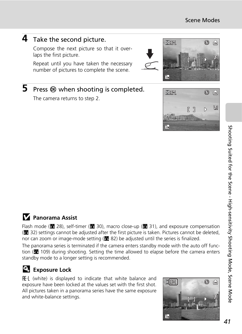 Take the second picture, Press d when shooting is completed | Nikon CoolPix S500 User Manual | Page 53 / 147