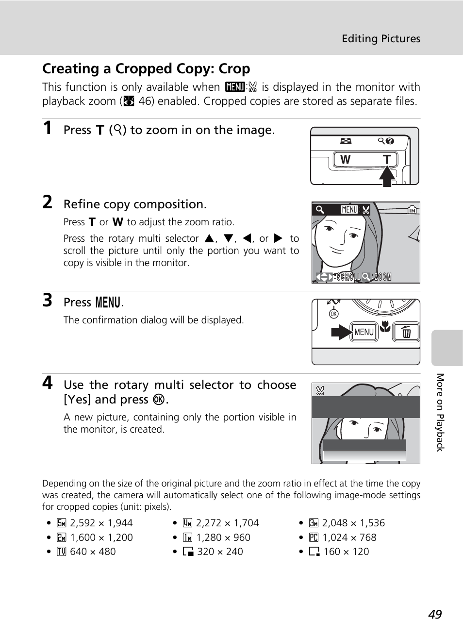 Creating a cropped copy: crop | Nikon CoolPix S500 User Manual | Page 61 / 147