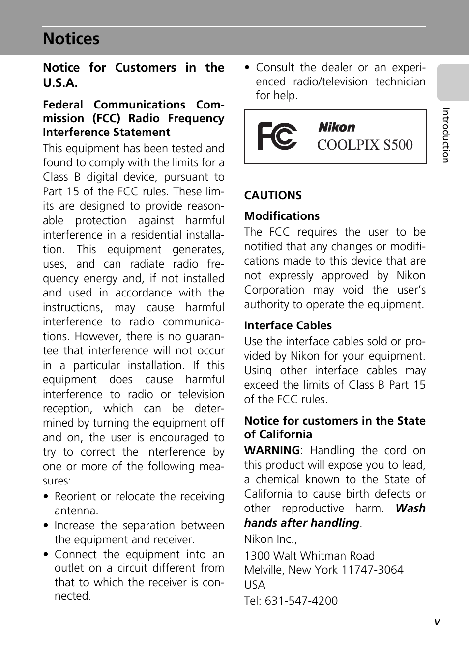 Notices, Coolpix s500 | Nikon CoolPix S500 User Manual | Page 7 / 147